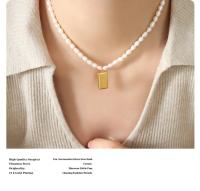 Collar de perlas delicado con temperamento francés, colgante cuadrado para mujer, cadena para clavícula, joyería chapada en oro de acero de titanio - details 2
