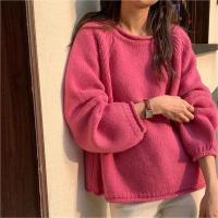 Suéter de Jersey Coreano de Color Sólido con Borde Enrollado Top de Punto Suave y Suelto para Mujer - details 0