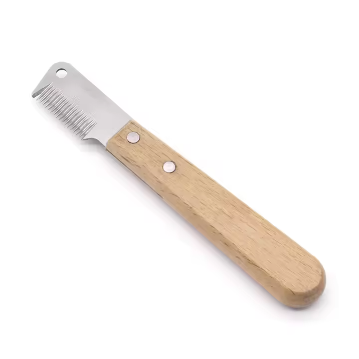 Cuchillo pelador de alambre para perros, acero inoxidable, recortador para mascotas, mango de madera, para quitar el pelo flotante, cómodo, herramienta profesional para el cuidado de mascotas para perros, gatos, caballos - 1