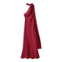 BUNO-Vestido de fiesta con cuello Halter y cinta de satén para mujer, vestidos elegantes sin espalda y hombros descubiertos, batas lisas para primavera 2025 - details 36