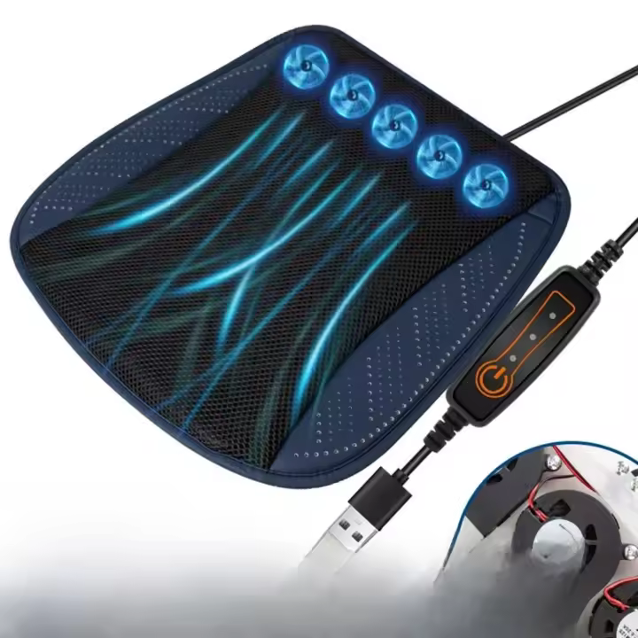 Cojín de ventilación con puerto USB, almohadilla de enfriamiento transpirable de verano para todos los asientos de automóvil, sillas de hogar y oficina, azul marino - 1