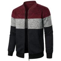 Autumn/winter men's stand-up collar striped check zipper knit top with fashion color matching - details 25