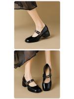 Zapatos Mary Jane franceses para mujer, tacones gruesos, una sola tira, estilo universitario, zapatos pequeños de cuero, zapatos sencillos retro - details 7