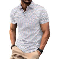 Nueva camiseta polo urbana a rayas para hombre con impresión digital 3D, línea de moda, ambiente simple, deportes de ocio - details 0