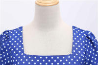 Vestido midi de fiesta de lunares para mujer, elegante, de manga corta, con cuello cuadrado, línea A, estilo años 50 y 60. - details 14