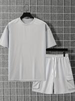 Conjunto Deportivo Casual para Hombres de Poliéster Camiseta con Pelo y Shorts de Cinturón con Bolsillos Perfecto para el Verano Lavable en Máquina - details 19