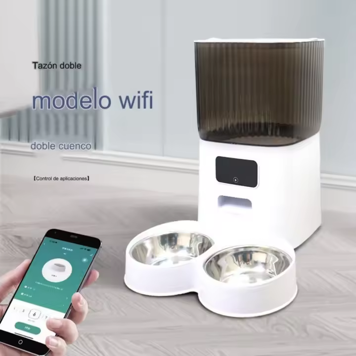 Alimentador automático inteligente para mascotas, cuenco con o sin cámara, Control remoto, grande, 5L, 1/2 tazones, dispensador - 1