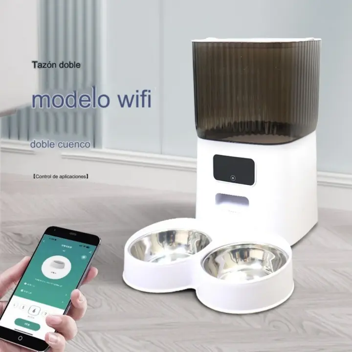 Alimentador automático inteligente para mascotas, cuenco con o sin cámara, Control remoto, grande, 5L, 1/2 tazones, dispensador - 1