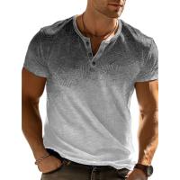 Camiseta Henley Informal para Hombre Estampado Desgastado, Cómoda y de Color Sólido, Top de Manga Corta con Cuello en la Moda - details 0