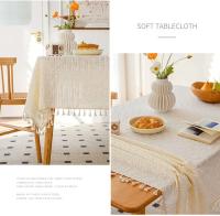 Mantel rectangular de bolas de terciopelo blanco, jacquard bohemio, mesa antipiscina para cocina, comedor, sala de estar y - details 4