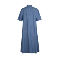 Vestido Denim Suave y Delgado Manga Corta, Estilo Retro con Bolsillos y Botones - details 7