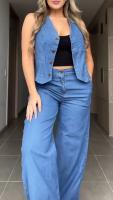 2025 Nuevo conjunto sin mangas de moda de color sólido, conjunto de dos piezas de mezclilla con chaleco - details 2