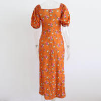Vestido de mujer, novedad de verano 2025, vacaciones, pausa para el té, cuello cuadrado, falda de longitud media, mangas de burbuja, vestido con abertura Floral francés - details 27