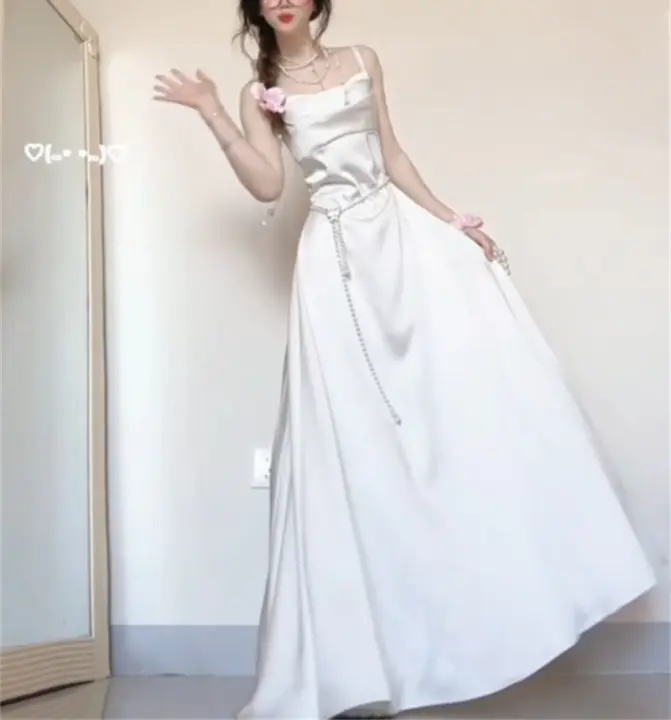 Elegante Vestido de Princesa de Sátén Ligero de Boda Moda de Mujer para Primavera-Verano - 1