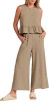 Conjunto casual de verano para mujer, top sin mangas plisado y pantalones cortos de pierna ancha - details 50