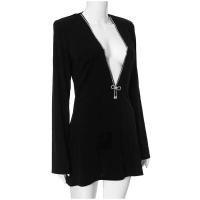 Elegante Vestido Mini de Cintura Alta y Ajustado Manga Larga, Cuello en V Profundo, Moda Nocturna para Mujeres - details 3