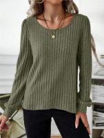 Suéter de Manga Larga para Mujer Jersey Informal a Rayas Verticales, Holgado, Color Sólido, Cuello Redondo, Moda de Otoño 2025 - details 22