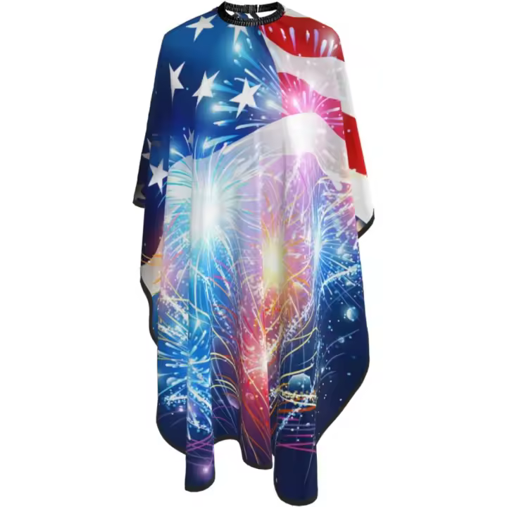 Capa de peluquero para salón de bandera americana - Capa de corte de pelo impermeable para peluquería profesional con cierre a presión ajustable - Delantal de corte de pelo para estilista y uso doméstico - 55''X66'' - 1