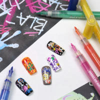 Lápiz de pintura de Graffiti de dibujo de manicura, herramienta de Arte de uñas de Color dorado negro, pincel delineador impermeable, línea abstracta DIY, patrón de flores 3D - details 11