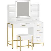 Espejo HD con Luces LED Ajustables Moderno, Blanco-Dorado, 5 Cajones y 10 Compartimentos, Enchufable y USB - details 8
