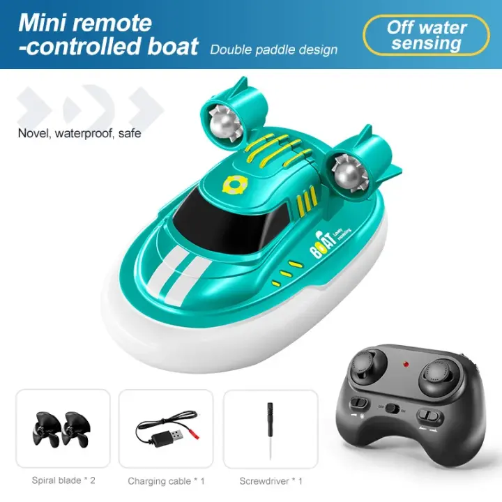 Barco teledirigido RC 2,4G, Mini barco de bolsillo con Control remoto 1/32 con hélices dobles, luz LED anticolisión impermeable, lancha rápida de juguete para chico - 1