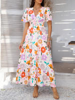 2025 Primavera / Verano Casual Bomisia Vacaciones Estilo Estampado Contraste Color Cuello en V Cintura alta Vestido de manga corta - details 13