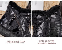 Botas de nieve con doble cremallera para mujer, botas cortas de invierno de barril corto de gran tamaño con botas de algodón - details 5