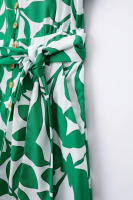 TRAFZA-Vestido largo de playa para mujer, elegante vestido Midi de manga corta con estampado botánico, cinturón de un solo pecho, decoración - details 9