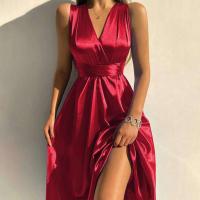 Elegante Vestido de Noche de Seda sin Mangas y sin Espalda Sexy Escote en V para Mujeres - details 7