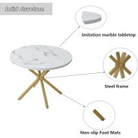 Mesa de Comedor Redonda con Tapa Moderna con Efecto Mármol, Mesa de Comedor de Cocina con Cuatro Patas de Metal, para Comedor, Sala de Estar,Blanco+GDL - details 5