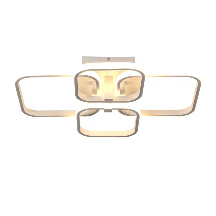 GOECO Plafón cuadrado de 4 cabezales, aluminio, color blanco, 47W, dimensiones 58x46 cm, con regulación de brillo y mando a distancia, 220V - 1