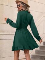 Vestido Midi de manga larga con cuello en V para mujer, elegante y bonito, a la moda, Color sólido, de lujo - details 11