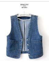 Chaleco casual de mezclilla retro con dos bolsillos para mujer. - details 2
