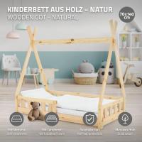 Cama Infantil Tipi Natural 70x140 cm Protección Antcaída Y Somier Estructura de Listones De Mara Maciza De Pino Juego de Cama Juvenil - details 3