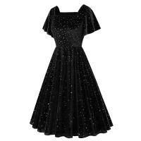 Elegante Vestido de Verano para Mujer Ouwu Color Sólido, Manga Corta, Cuello Cuadrado, Estilo Midi, Moda de los 50s-60s - details 11