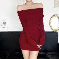 BUNO-francés Retro elegante con volantes un hombro cintura ajustada hueso de pescado envuelto vestido de cadera temperamento picante chica faldas cortas - details 5