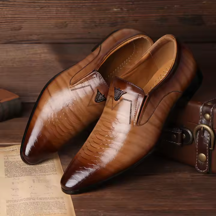Versión coreana de pequeños zapatos de cuero con patrón de cocodrilo de un pedal casual retro de cabeza cuadrada - 1