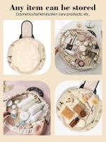 Bolsa organizadora de maquillaje con cordón: bolsa de maquillaje plana para viajes, bolsas de cosméticos grandes para mujeres y niñas, color albaricoque - details 1