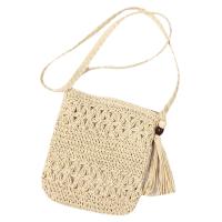 Bolsos de mensajero huecos para mujer, bolso de hombro tipo bandolera tejido con borlas, bolso de paja informal para playa, Bolsa femenina - details 5