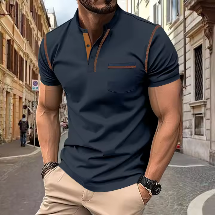 Hombre manga corta henry camiseta hombre cuello redondo patchwork body - 1
