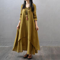 Anself primavera moda mujer Casual vestido suelto Color sólido manga larga vestidos de mujer de gran tamaño talla grande Boho largo Maxi vestido - details 6