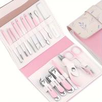 Juego de manicura con estuche portátil de cuero, cortaúñas de función completa, juegos de pedicura de acero inoxidable, Idea de regalo, 16 piezas por juego - details 8