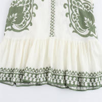 OUWU- novedad de verano moda Casual mujer estilo de vacaciones cuello redondo manga larga borla encaje hasta vestido estampado - details 8