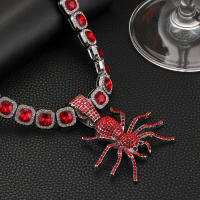 Cadena De Corbata Cubana Cuadrada Iced out Con Colgante De Araña Roja Para Hombres Joyería De Moda Hip Hop Material De Aleación De Zinc - details 0