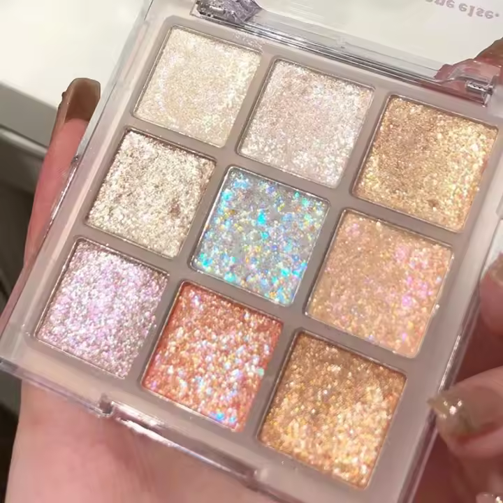 Paleta de Sombras de Ojos Brillantes de 9 Colores Destacado de Tónico Frio Champán Pink Pearly - 1