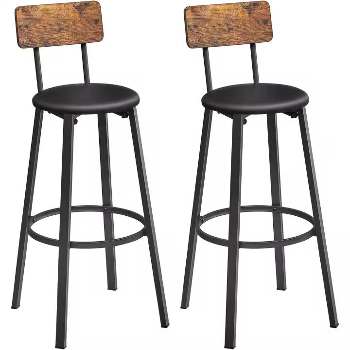 Taburetes de Bar Juego de 2 Tapizados de PU Taburete Alto con Reposapiés Montaje Sencillo - 1