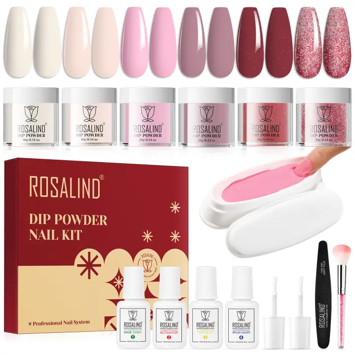 ROSALIND polvo acrílico de inmersión profesional, kit de líquido para hacer manicura, diseño de salón de uñas, 6 colores - 1