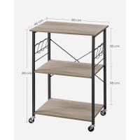 Estantería de Cocina con Ruedas, Carrito de Servicio de 3 Niveles, Estantería para Microondas, Horno, Tostadora, Marco de Metal con 6 Ganchos, Marrón Rústico y Negro - details 28