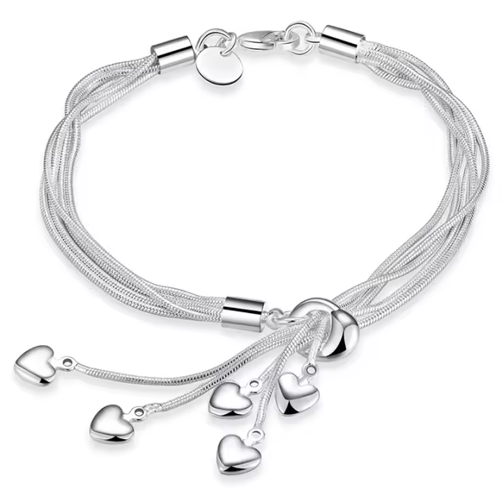 Pulsera de plata de ley 925 con forma de corazón, brazalete con cadena de cinco serpientes, joyería - 1