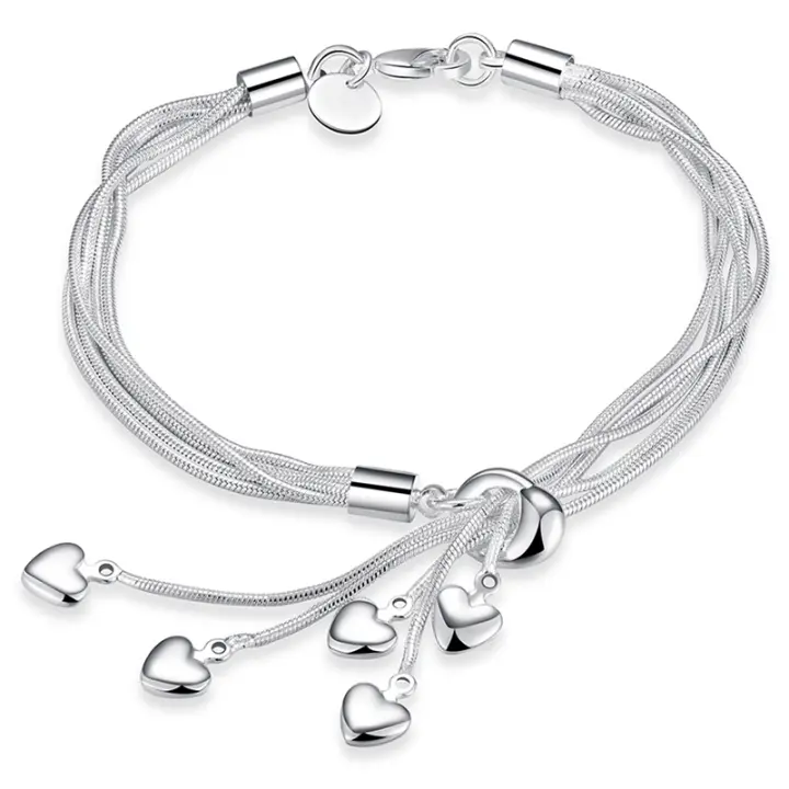 Pulsera de plata de ley 925 con forma de corazón, brazalete con cadena de cinco serpientes, joyería - 1
